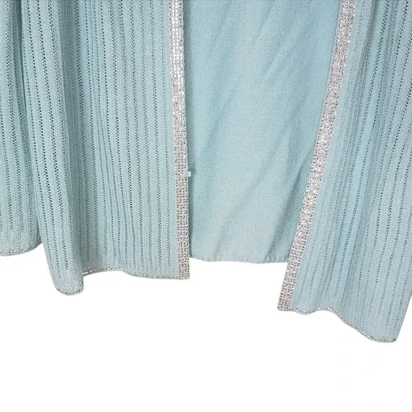 St John Evening Marie Gray Blue Knit Cardigan Sequin Trim Jacket Sz 12 USA Vtg - Picture 5 of 12